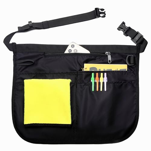 Waterproof Server Apron for Women with 5 Pockets,Quickly Put on and Take off Waitress Aprons,Work Apron for Bartender Barista - color: Black