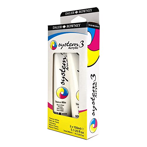 Daler Rowney System3 Titanium White 150ml Acrylic Paint Tube 2 pack - Acrylic Painting Supplies for Artists and Students - Artist Paint for Murals Canvas and More - Art Paint for All - style: 2 Pack, Medium Body