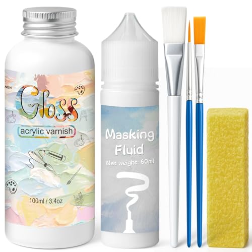EIGTWEN Art Masking Fluid and Gloss Varnish for Acrylic Painting, It Prevents Paint from Adhering to The Masking Area,Easily Removable, Leaving No Residue