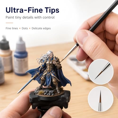30 Pcs Tiny Detail Paint Brushes Set – Fine #0#00#000 Liner Brushes for Miniature, Model, Acrylic & Watercolor, Precision Craft Brushes for Easter Egg Painting, Spring DIY & Holiday Art