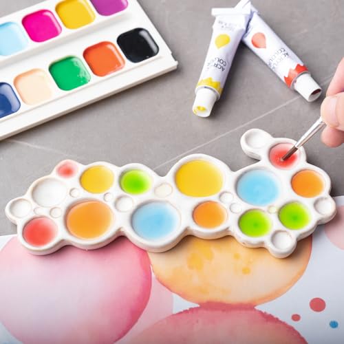 Bubble Ceramic Paint Palette, Ergonomic White Watercolor Mixing Color Tray | Porcelain Palette for Makeup Swatches, Painter Gifts Desktop Jewelry Organization Tray, Paint Mixing & Storage Dish