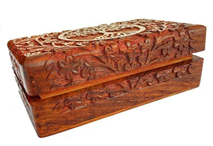 Ajuny Hand Carved Wooden Keepsake Box, Tree of Life Jewelry Box for Women | Acacia wood memory & trinket box, red velvet lined, 8x5 in. Decorative keepsake gift box for jewelry, watches, treasures