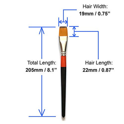 3/4 Inch Flat Bright Paint Brush, Pack of 6, Premium Quality Synthetic Hair for Acrylic Watercolor Oil Gouache Painting by Students, Professionals and Artists - size: 0.75 Inch Flat (6 PCS)