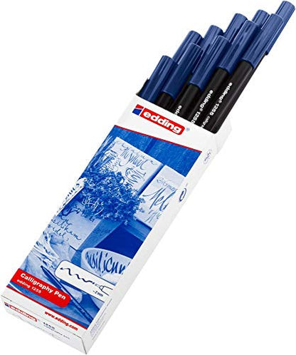 edding 1255 Calligraphy Pen - Steelblue - Box of 10 - Calligraphy Nib 3.5 mm - Fibre Pen for Paper, Wood, Terracotta, Canvas - Hand Lettering, Bullet journals, Thank You Cards, Calligraphy Books - color: 07: 10 Pens - Steel Blue