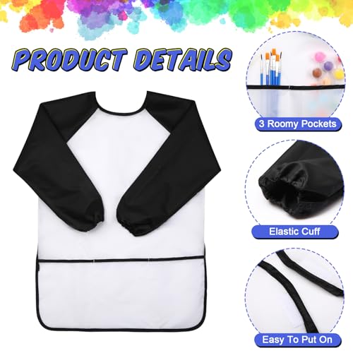 Yahenda Kids Art Smocks Toddlers Painting Apron Waterproof Artist Smock for Children with Long Sleeve 3 Pockets for 2-8 Years - color: Black, White