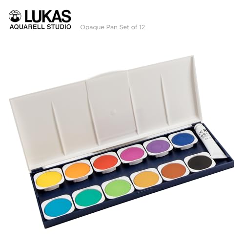 Lukas Opaque Artist Watercolor Studio Paint Set - Professional, Includes a Travel Friendly Outdoor Painting Case and Color Mixing Palette - 24 Brilliant Colors in Round Pans