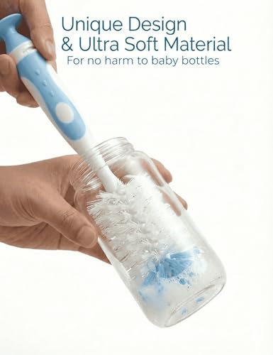 Baby Bottle Brush Set 4 in 1, Baby Bottle Cleaner, with 1P Nylon Bottle Brush, 1P Bottle Cap Brushes, 2P Straw Brushes, Bottle Brush with Nipple Cleaner and Suction Cup, BPA-Free(Blue) - color: Blue-nylon Brush