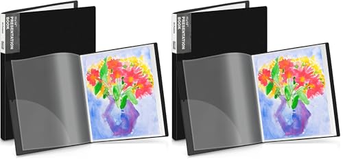 Dunwell 11x14 Binder with Sleeves (Black), 24 Pockets Display 48 Pages, Large Folder with Plastic Sleeves,11x14 Presentation Book with Protector Sleeves, Kids Art Portfolio 14x11,Clear Pages,Vertical - color: Black, size: 11x14" (Pack of 2), style: 11x14"