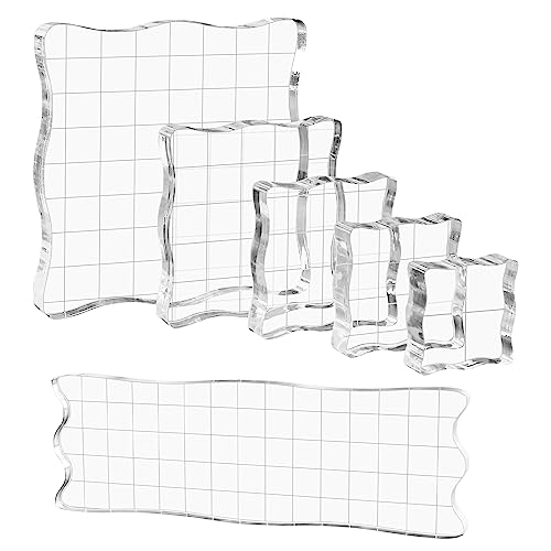 Briartw 6 Pieces Acrylic Stamp Block Clear Stamping Tools Set with Grid Lines for Scrapbooking Crafts Card Making,Clear Acrylic Stamp Block Kit with Grid Lines,Scalloped Edges,Thickness 8mm - color: 6 Pcs Square Scalloped Edge