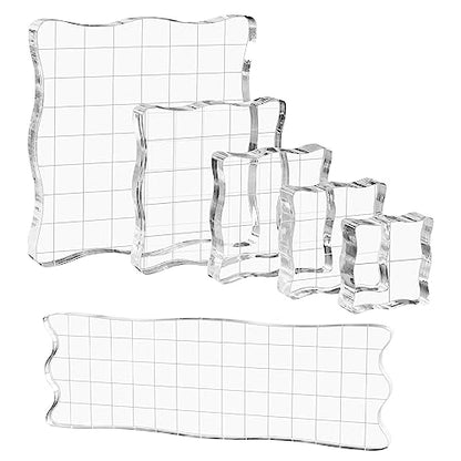Briartw 6 Pieces Acrylic Stamp Block Clear Stamping Tools Set with Grid Lines for Scrapbooking Crafts Card Making,Clear Acrylic Stamp Block Kit with Grid Lines,Scalloped Edges,Thickness 8mm - color: 6 Pcs Square Scalloped Edge