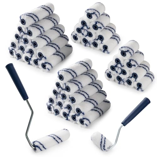 50 Pack Microfiber Paint Roller, 2 Inch and 4 Inch, Small Paint Roller Covers with 2Pcs Anti Rust Metal Roller Frames, Mini Paint Rollers for House Painting, Wall Painting Tool - size: 2&4 Inch Paint Roller Kit, 50 Pack