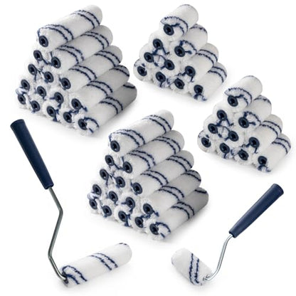 50 Pack Microfiber Paint Roller, 2 Inch and 4 Inch, Small Paint Roller Covers with 2Pcs Anti Rust Metal Roller Frames, Mini Paint Rollers for House Painting, Wall Painting Tool - size: 2&4 Inch Paint Roller Kit, 50 Pack