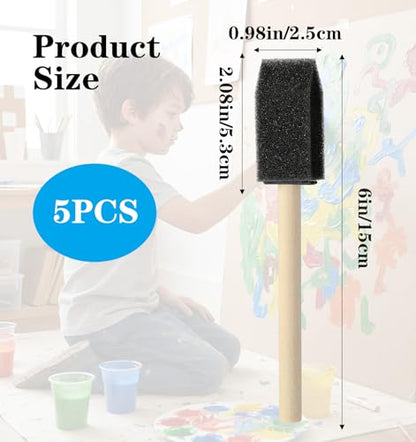 5 Pcs Foam Brush, Foam Paint Brushes 1 Inch Black Wood Handle Foams Brushes for Painting, Varnishes & DIY Projects