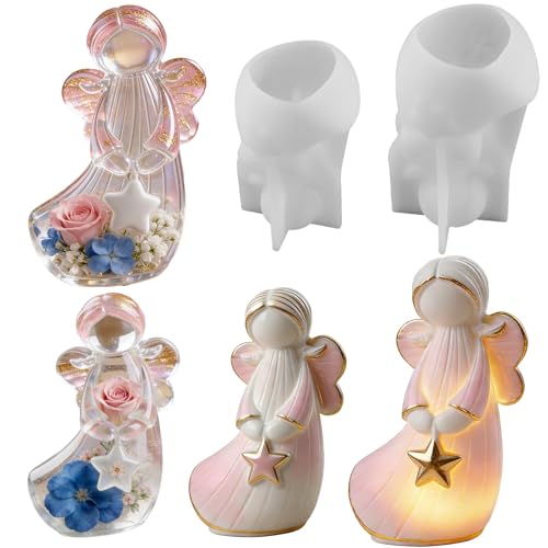 2Pcs Angel Resin Silicone Mold Set Clear Epoxy Resin Casting Molds for Flower Preservation DIY Bookends Art Crafts Home Decor Ornament Keepsake Making Casting Projects Soap Clay Candle - color: Star Angel Resin Mold