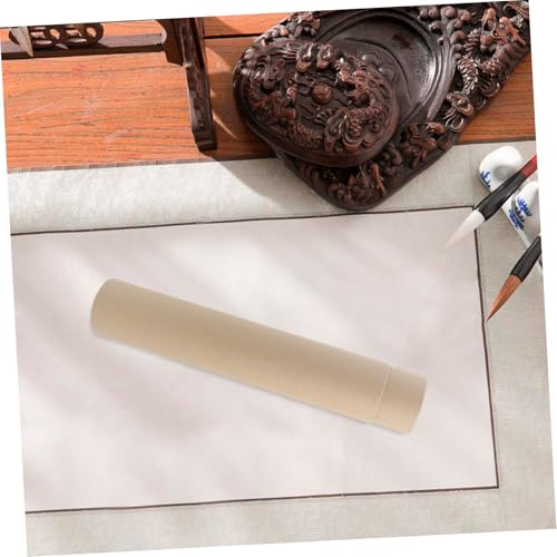 SOLUSTRE Japanese Scroll Holder Kraft Paper Cylinder Mailing Tube for Paintings and Calligraphy - color: Khaki