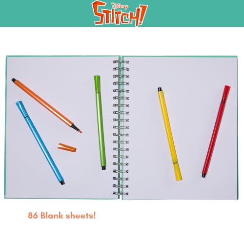 Disney Stitch Sketchbook for Kids with Washable Markers, 86 Blank Pages Spiral Bound, Turquoise - color: Stitch- Turquoise