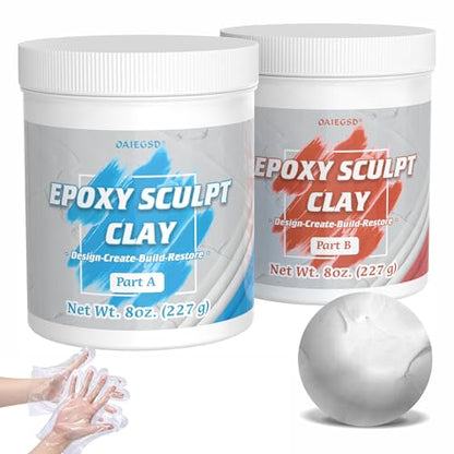 1 Pound White Epoxy Putty Sculpt Clay, 2 Part (A & B) Modeling Compound for Sculpting, Modeling, Building, Repairing, Self-Hardening Epoxy Clay Easily Repairs Metal, Wood, Tile, Ceramics, Plastic - color: White, size: 1 Pound