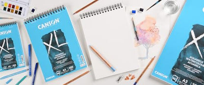 CANSON XL Watercolour 300gsm A3 Paper, Cold Pressed, Spiral Pad Short Side, 30 White Sheets, Ideal for Professional Artists - size: A3