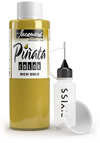 Pinata Rich Gold Alcohol Ink 4-Ounce, Pixiss 20ml Needle Tip Applicator Bottle and Funnel, Bundle for Yupo and Resin - color: Rich Gold