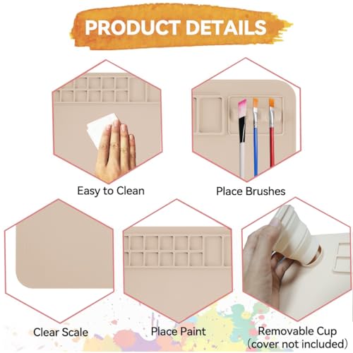 Silicone Painting Mat, 20"x 16" Silicone Art Mat with Cup, Kids Painting mat for Resin, DIY, Drawing Resin, Paint, Clay， Large Craft Art Mat (Beige) - color: Beige