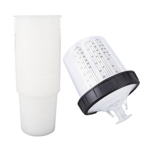 Paint Spray Cup Liners Lid System ABS Disposable Paint Spray Cup Set 20.3oz 600ml with 50 Liners 50 Filter Lids Leak Mixing for HVLP LVLP Painters