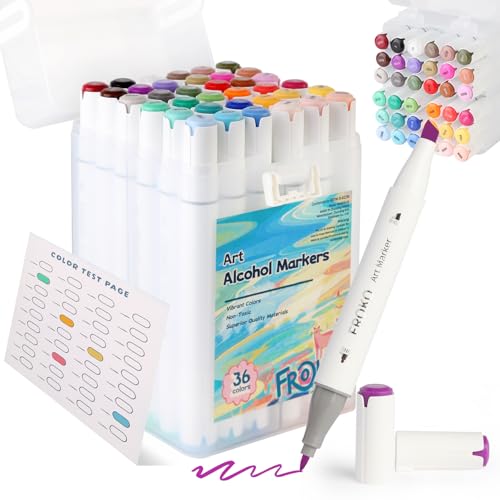 FROKO Alcohol Markers, 36 Colors Dual Tip Art Markers with Carrying Case, Drawing Marker, Coloring Marker for Sketching Adult Coloring - color: 36 Color