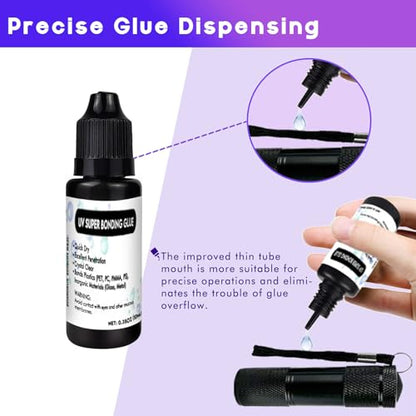 EDSRDXS 10ml UV Welding Resin Bonding Glue Kit with 3W UV Light | Bonds glass, metal & plastics. Clear weld for home repairs. Thin tube for precise drops.