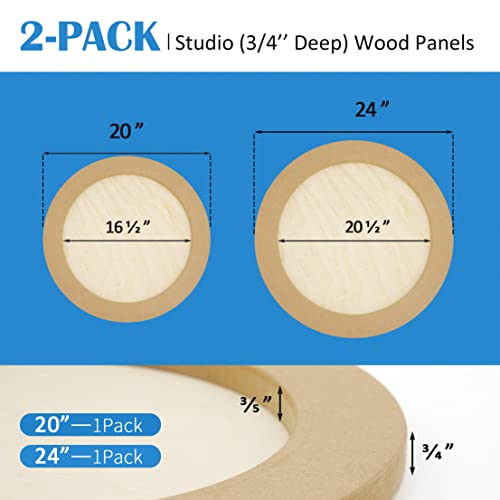 Falling in Art Unfinished Round Birch Wood Panels Kit for Painting, Wooden Canvas 2 Pack of 20 and 24" Studio 3/4" Deep, Cradle Boards for Pouring, Art, Crafts, Burning and More - size: 20'+24' round 1 PACK