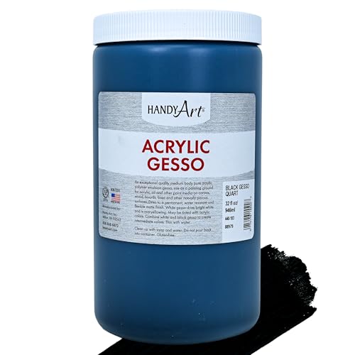 Handy Art Acrylic Gesso, 32 oz, Black, Primer for Canvas, Wood, & Artist Painting Surfaces, Enhances Acrylic Paint Adhesion, Low Viscosity, Thick Coverage, Certified Safe & AP Non-Toxic, Made in US - color: Black Gesso, size: 32 Fl Oz (Pack of 1)