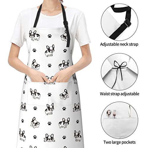 Puppy Dogs Waterproof Adjustable Bib Apron with 2 Pockets, Cooking Gardening Grilling Kitchen Chef Apron for Women - color: French Bulldog Paw