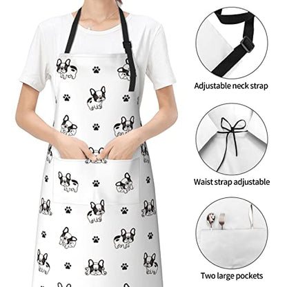 Puppy Dogs Waterproof Adjustable Bib Apron with 2 Pockets, Cooking Gardening Grilling Kitchen Chef Apron for Women - color: French Bulldog Paw