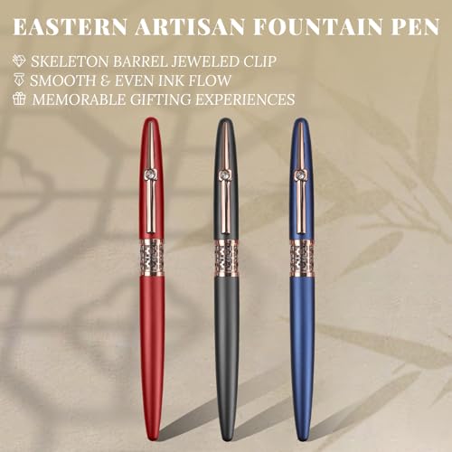 YUNCHUN Refillable Fountain Pen Fine Nib, Fancy Ink Pen with 10 Black & 10 Blue Ink Refills Cartridges, Cool Ink Pens for Writing, Business Metal, Best Gift Set for Men & Women, Blue - color: Blue, style: Fine Point