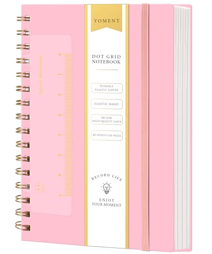 Dot Grid Spiral Notebook A5 Spiral Bullet Dotted Journal 160 Pages Thick Dot Paper Notebooks Plastic Hardcover Spiral Notebook 5x7 Wire Bound Notebooks for Note Taking School Office Supplies,Pink - color: Pink, style: B - Dotted - A5