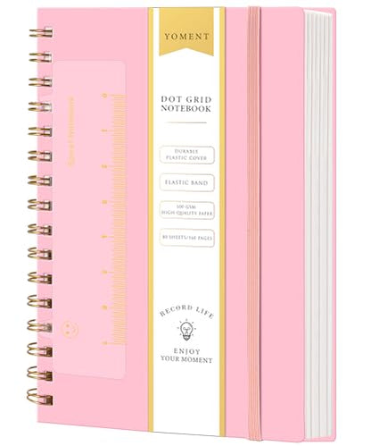 Dot Grid Spiral Notebook A5 Spiral Bullet Dotted Journal 160 Pages Thick Dot Paper Notebooks Plastic Hardcover Spiral Notebook 5x7 Wire Bound Notebooks for Note Taking School Office Supplies,Pink - color: Pink, style: B - Dotted - A5