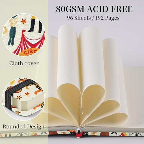 E-WEICHEN Square 4.8x4.8 inches 80gsm 96sheets/192 Pages Notebooks Blank Sketchbooks Travel Journal Pocket Hardcover Paint Writing Diary Memo Planner Cloth Cover. Circus Troup - color: Cloth Cover-4.8x4.8in-Circus Troup