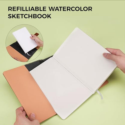 Watercolor Sketchbook,8.2 x 5.5 inch,20 Sheets Hot Press 100% Cotton 300 GSM 140lb,A5 Watercolor Paper for Art Painting, Drawing, Mixed Media - color: green