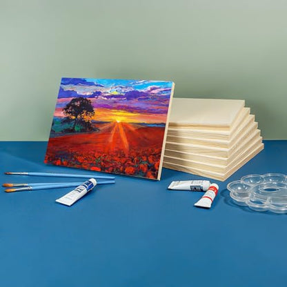 8 Pack Wood Canvas 10x14 Inch Wood Panels Smooth& Textured Pine Wood Boards for Oil Watercolor Art DIY Cratfs by Artists & Hobbyists - size: 10*14in
