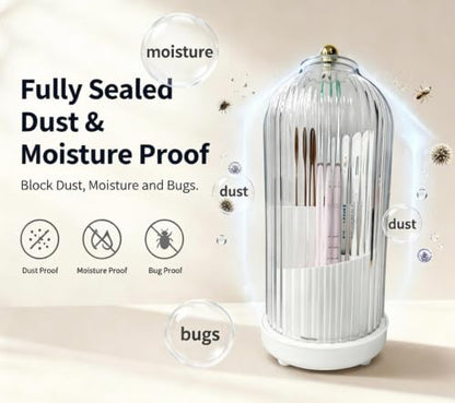 Dustproof Toothbrush Holders with Cover, Rotating Drainage Electric Toothbrush Organizer for Bathroom, 3 Slots Makeup Brush Holder with Sliding Lid for Vanity (Pure White) - color: Pure White