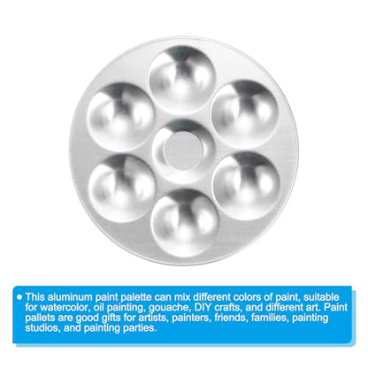 PATIKIL 6 Well Paint Tray Palette, 2 Pack Washable Paint Palette Aluminum Paint Tray Round for Watercolor Painting Art Class Craft DIY Project, Silver
