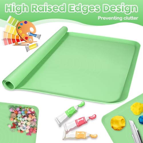Silicone Art Mat for Crafts, Large 24x19.5 Inch Silicone Painting Mat & Craft Mat with Raised Edges for Artists, Jewelry Making, Playdough, Activities,Green - color: Green