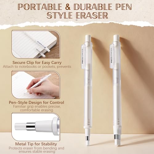 4 Pack Mechanical Eraser Pen, 2.3mm Round & 2.5mm Rectangular Tips, Mechanical Eraser Pencil with 12 Refills, Pen-Style Erasers for Artists, Students & Professionals Drawing, Drafting, Art & Writing