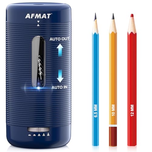 AFMAT Electric Pencil Sharpener, Fully Automatic Pencil Sharpener, Auto in & Out, Rechargeable Hands-Free Sharpeners for Jumbo & Colored Pencils (6.5-12mm), Portable for Home/Classroom/Office PSC2 - color: Blue