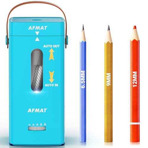 AFMAT Electric Pencil Sharpener, Fully Automatic Pencil Sharpener, Auto in & Out, Rechargeable Hands-Free Sharpeners for Jumbo & Colored Pencils (6.5-12mm), Portable for Home/Classroom/Office PSC6 - color: Cyan Blue