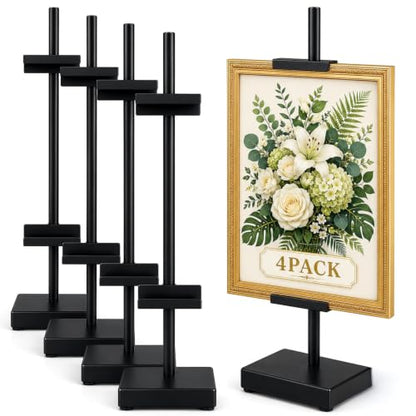 Adjustable Tabletop Easel Stand, Black Picture Easels for Display Up to 17" H, Metal Picture Frame Holder Stand Table for Art, Photo (4 Pack) - color: Black 4Pack