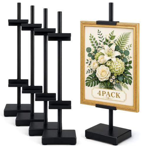 Adjustable Tabletop Easel Stand, Black Picture Easels for Display Up to 17" H, Metal Picture Frame Holder Stand Table for Art, Photo (4 Pack) - color: Black 4Pack
