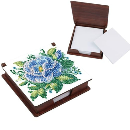Diamond Painting Kit memo Box, Diamonds Art DIY Blue Flowers Patterns Sticky Note Box Special Shape Drill, with 160 Sticky Note, Ideal for Home Office Supplies, Handicrafts, Holiday Gifts - color: Blue flowers