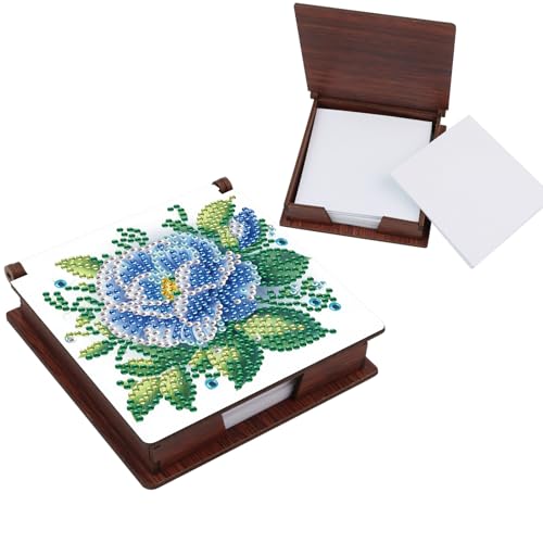 Diamond Painting Kit memo Box, Diamonds Art DIY Blue Flowers Patterns Sticky Note Box Special Shape Drill, with 160 Sticky Note, Ideal for Home Office Supplies, Handicrafts, Holiday Gifts - color: Blue flowers