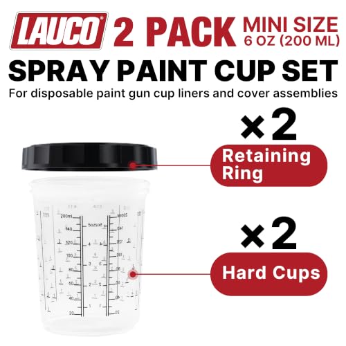 LAUCO 2 Pack Paint Spray Gun Hard Cup Set, 600ML (20 Oz) Reusable Mixing Cups with Retainer Rings, Compatible with Disposable Paint Cup Liner and Lid Systems for Automotive Paint, Primer, Clear Coat - size: 2Pack-600ML