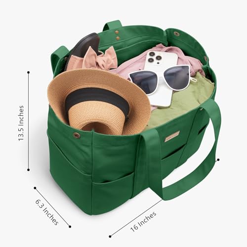 TOPDesign Large Canvas Tote Bag for Women, Shoulder Bag with Laptop Sleeve & Pockets, Everything Tote for Travel, Work (Dark Green) - color: Dark Green