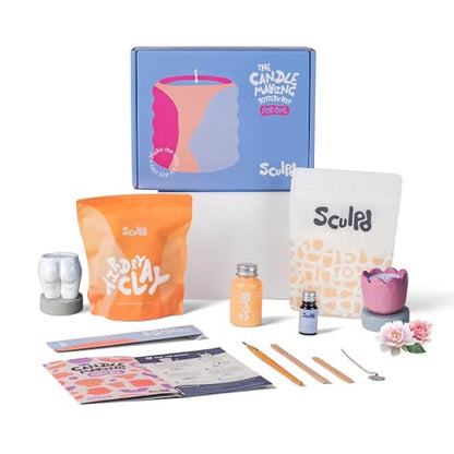Sculpd Candle Making Pottery Kit for Adults with Air Dry Clay and Acrylic Paint Set, Non-Toxic Eco Soy Wax, Scented Fragrance Oil, Candle Glaze, Tools & Guide, 1 Candle, Peony Rose - color: Peony Rose, size: 1 Candle